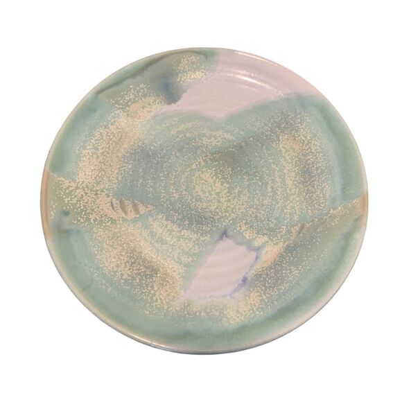 Artisan Ceramic Decorative 9in Mint Green Cream Glaze Pottery Plate Coastal - Picture 1 of 6